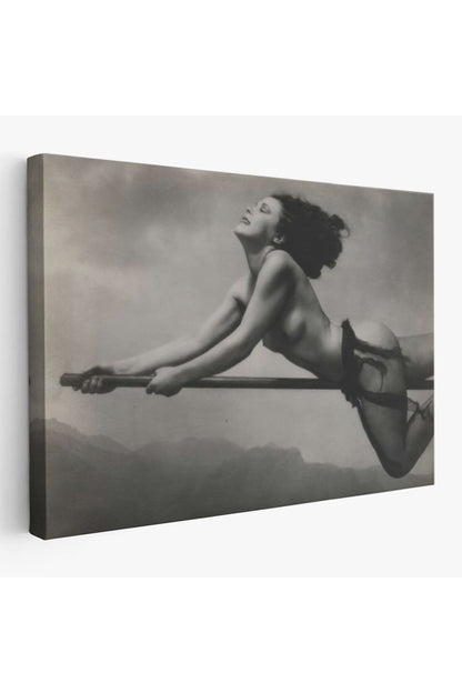 Süpürgeye Binen Çıplak Cadı Tablo, Cadılar Bayramı Gotik Tablo, William Mortensen-5395