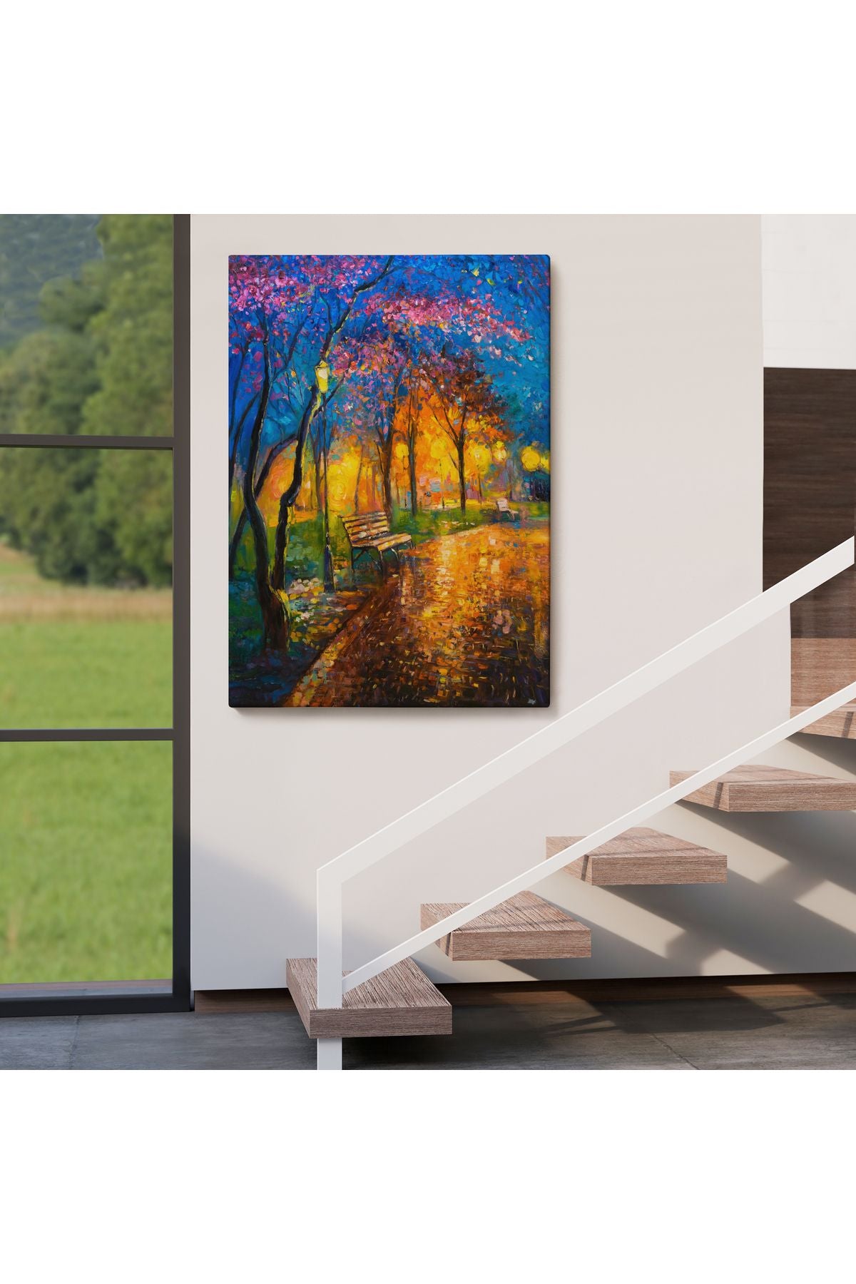 Moskova Parkta Gece Manzarası Kanvas Tablo-5986