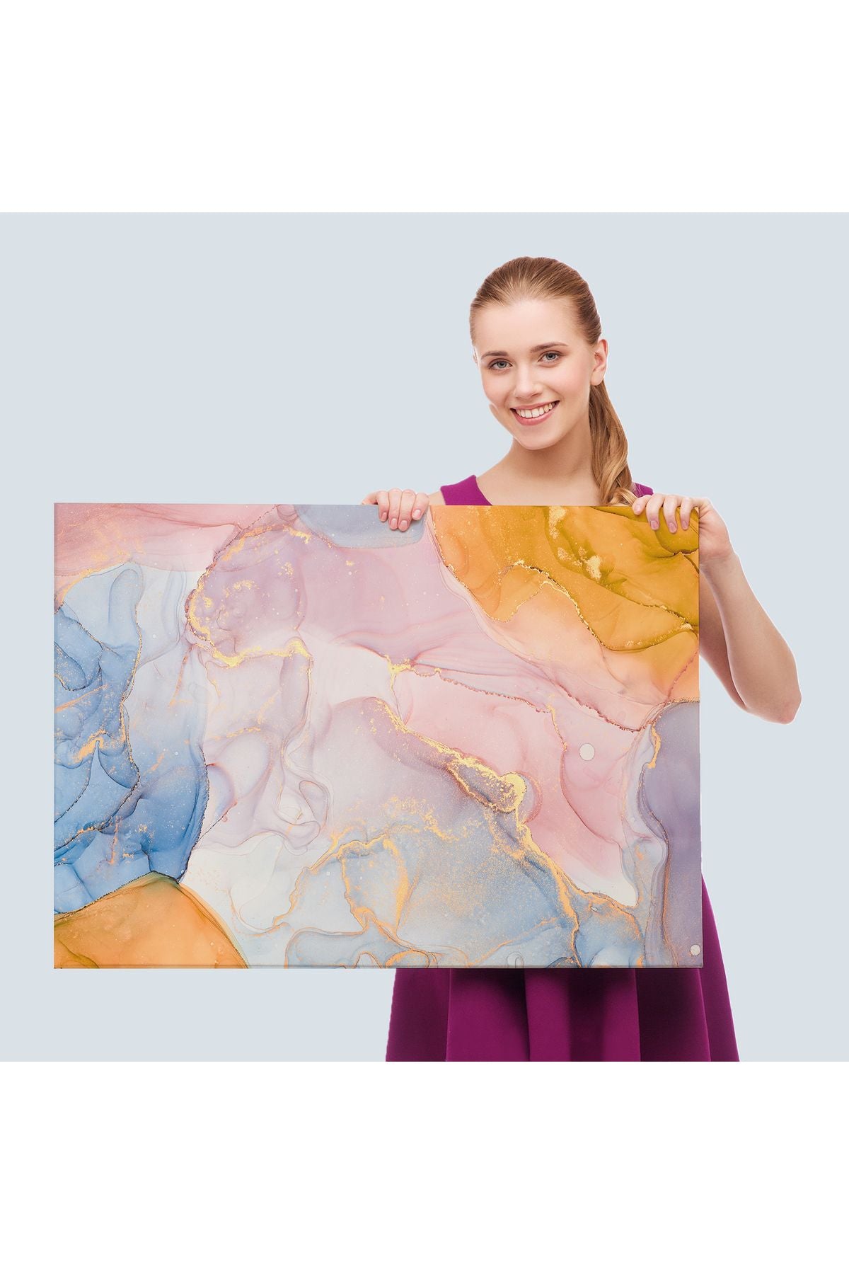 Mürekkep ve Alkol Elementleri ile Mermer Deseni Verilmiş Kanvas Tablo-5047