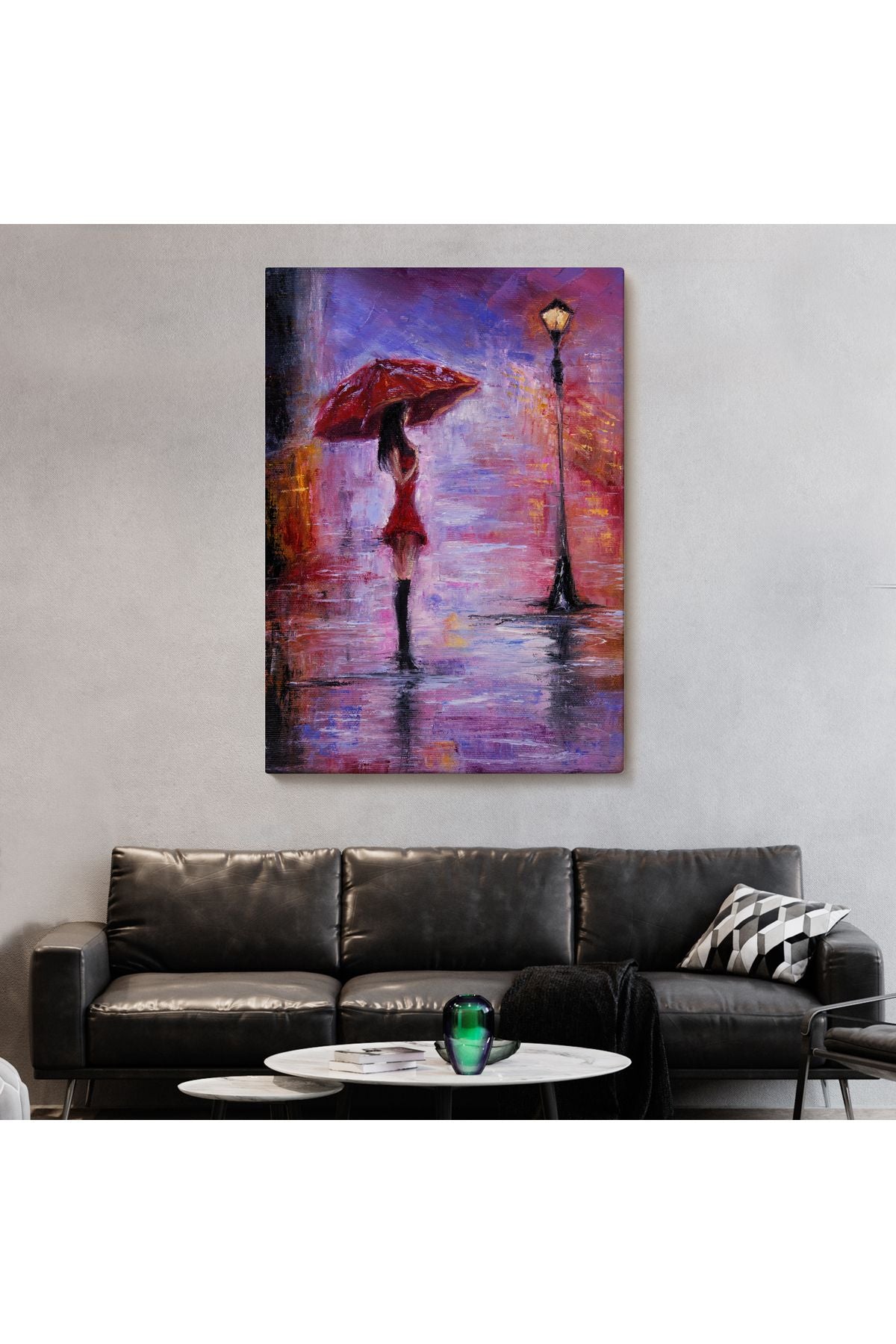 DB  Gece Lambası Altında Şemsiyeli Kız Tablosu-5978