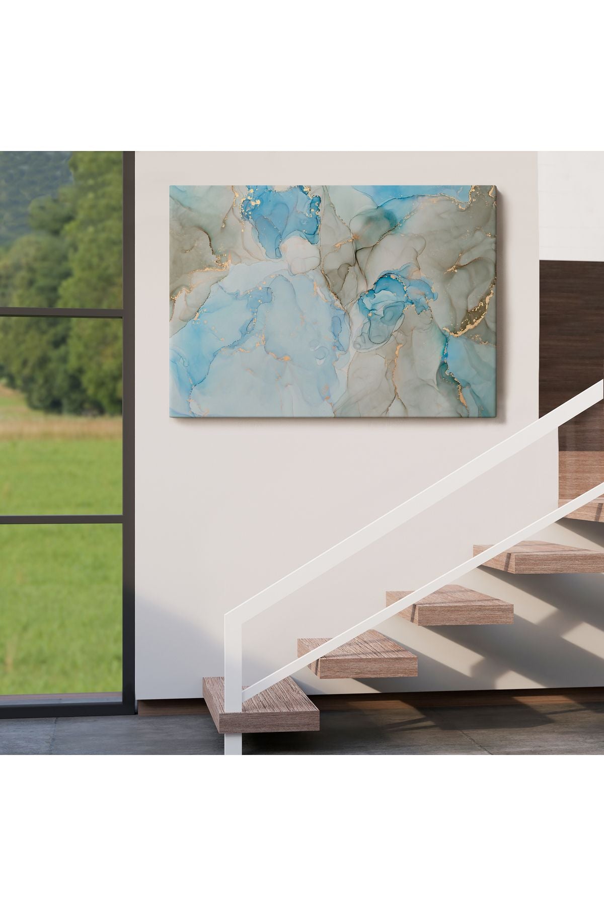 Mürekkep ve Alkol Elementleri ile Mermer Deseni Verilmiş Kanvas Tablo-5049