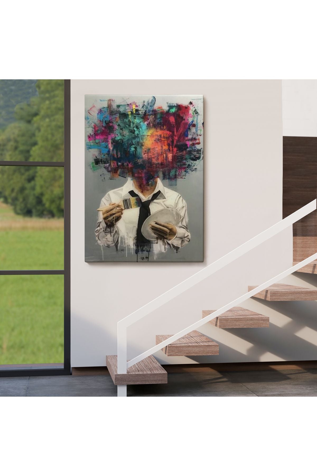 Kendi Kafasını Boyayan Adam Gerçeküstü Duvar Sanatı Kanvas Tablo-5263