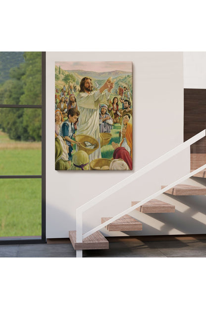 Rab İsa Binlerce Kişiyi Birkaç Ekmek ve Balıkla Doyuruyor Tablo Jesus Christ -6386
