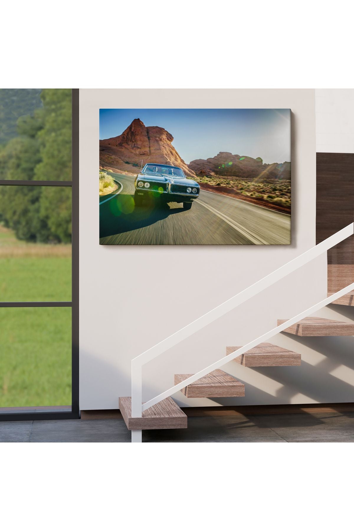 Çölde Eski Araba Dekoratif Kanvas Duvar Tablosu-3516