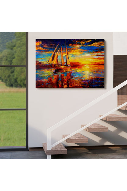 Deniz ve Yelkenli Manzarası Yağlıboya Görünüm Dekoratif Kanvas Duvar Tablosu-3708