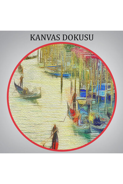 İtalya Venedik Gondol Manzarası Yağlıboya Görünüm Dekoratif Kanvas Duvar Tablosu-3623