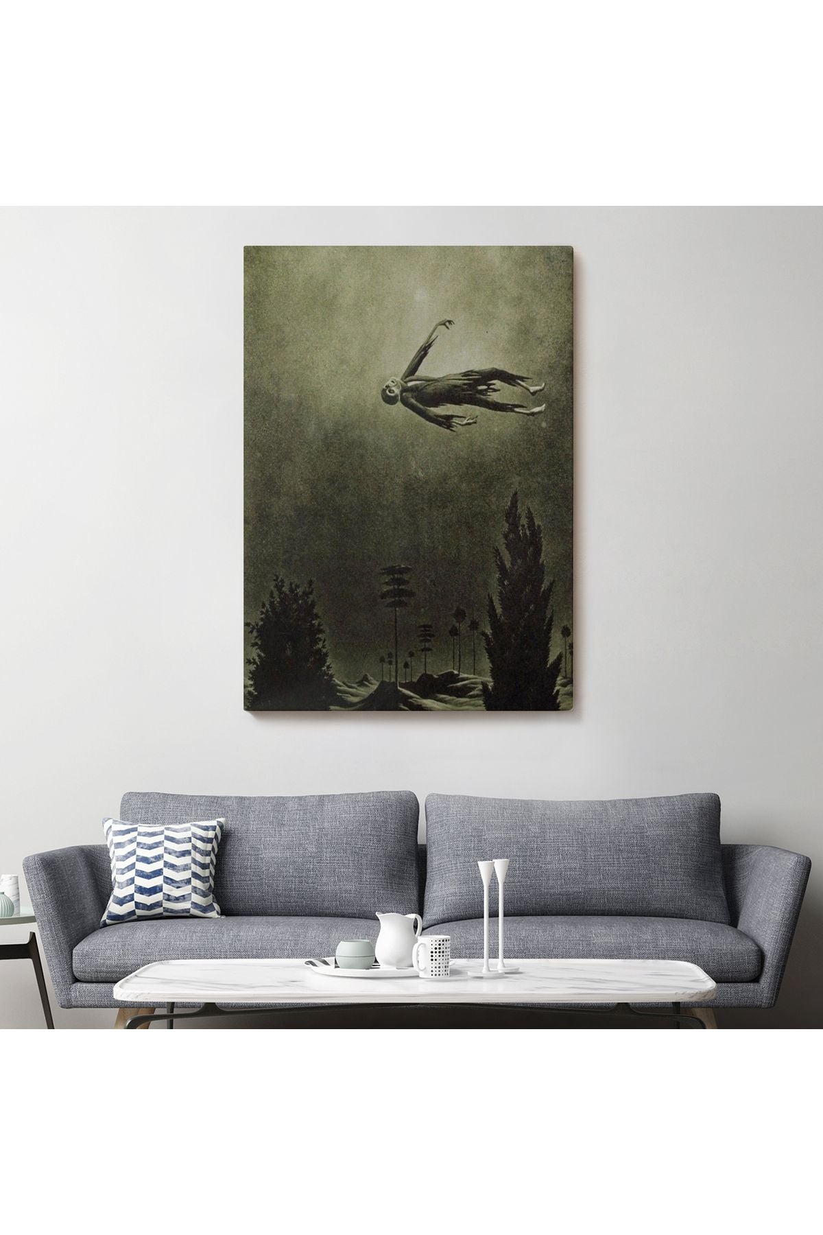 Franz Sedlacek Ağaçlar Üstündeki Hayalet Duvar Tablosu Witches Halloween -6381