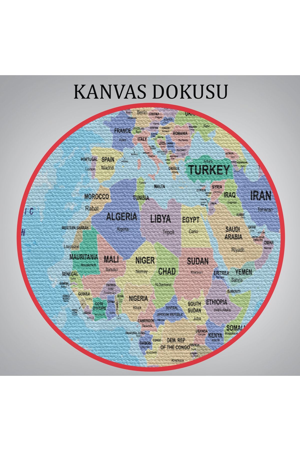 Dekoratif Duvar Tablosu-Ülke Başkentli Okyanuslu İngilizce Dünya Haritası Kanvas Tablo 2233
