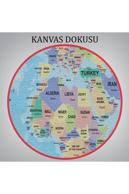 Dekoratif Duvar Tablosu-Ülke Başkentli Okyanuslu İngilizce Dünya Haritası Kanvas Tablo 2233