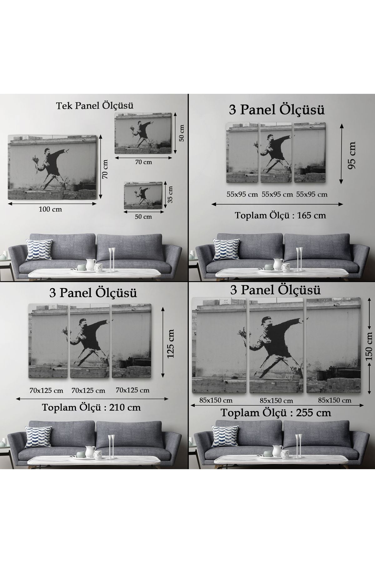 Bansky'nin Çiçek Atan Adam Eseri Kanvas Tablo-5014