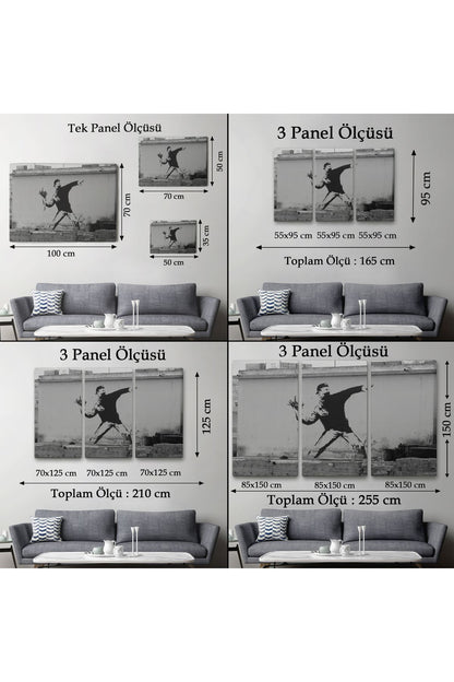 Bansky'nin Çiçek Atan Adam Eseri Kanvas Tablo-5014