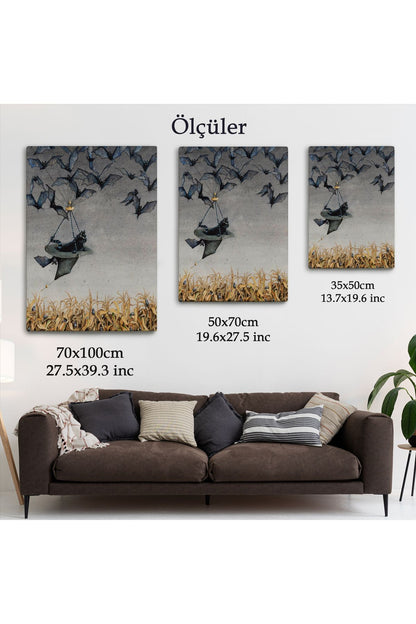 Tarla Farelerinin Üstünden Yarasaların Yardımı ile Uçan Kara Kedi Tablosu-6081