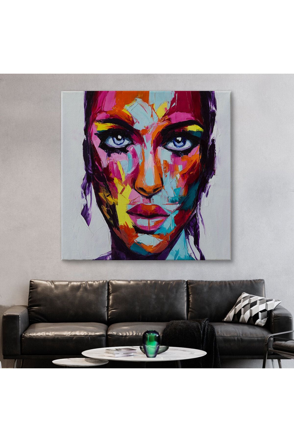 Soyut Renkli Kadın Yağlıboya Görünüm Dekoratif Kanvas Duvar Tablosu-5836