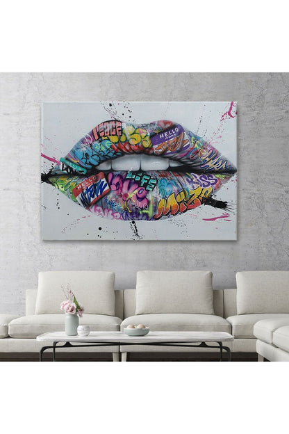 Dudak ve Diş Kanvas Tablo, Banksy Dudaklar Sokak Graffiti Sanatı Kanvas Tablo-5414