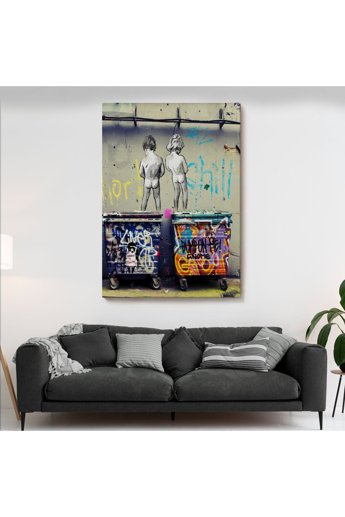 Bansky Çöp Kutusuna İşeyen Çocuklar Kanvas Tablosu / Hayat Kısa-5115