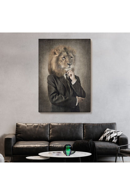 Özel Tasarım Aslan Kafalı İnsan Kanvas Tablo-4993