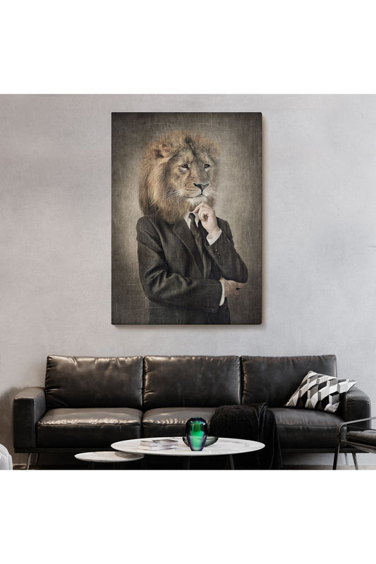 Özel Tasarım Aslan Kafalı İnsan Kanvas Tablo-4993