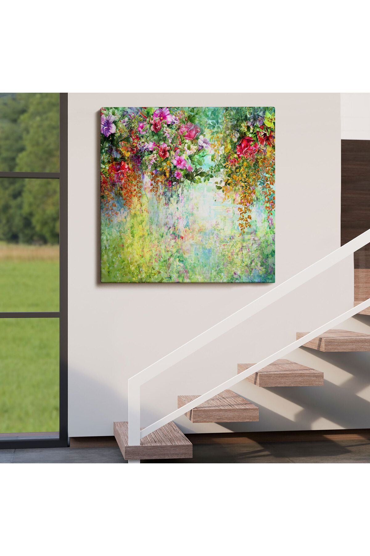 Soyut Çiçekler Suluboya Görünüm Dekoratif Kanvas Duvar Tablosu-5832