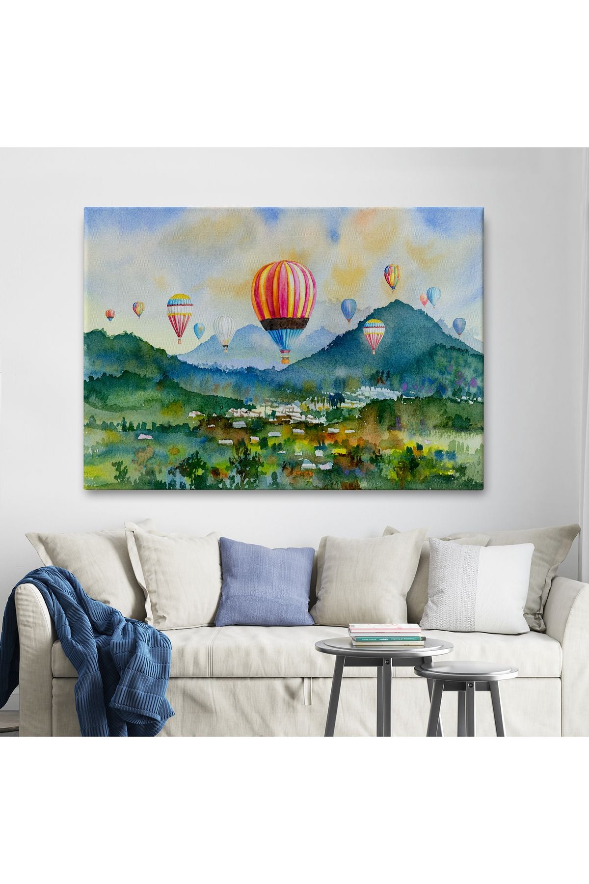 Kapadokya Hava Balonları Yağlıboya Görünüm Dekoratif Kanvas Duvar Tablosu-3747