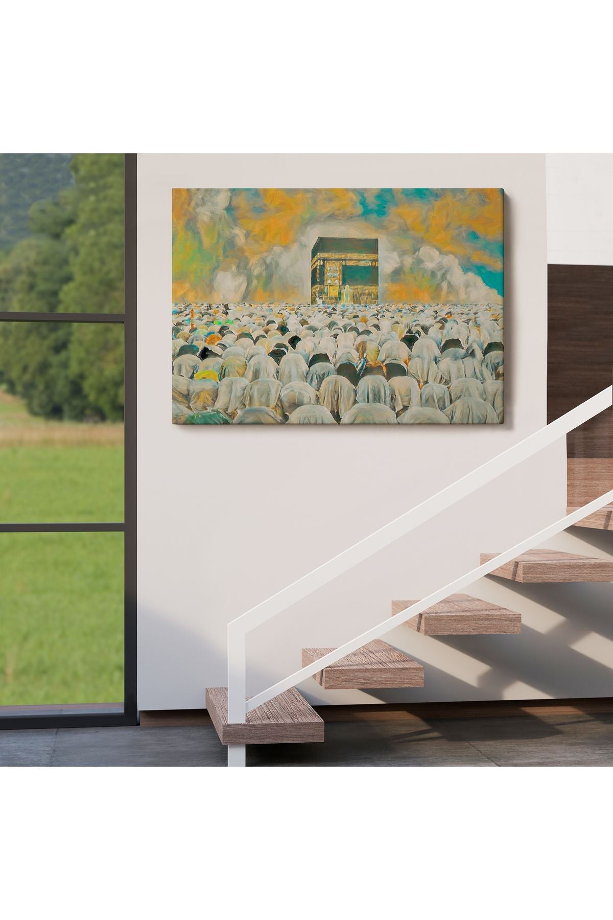 Mekke Kabe'de Kılınan Namazın Muhteşem Görüntüsü Kanvas Tablo-5052