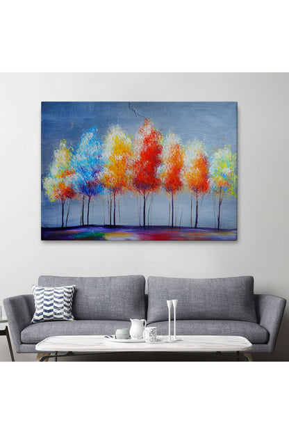 Renkli Ağaçlar Yağlıboya Görünüm Dekoratif Kanvas Duvar Tablosu-3656
