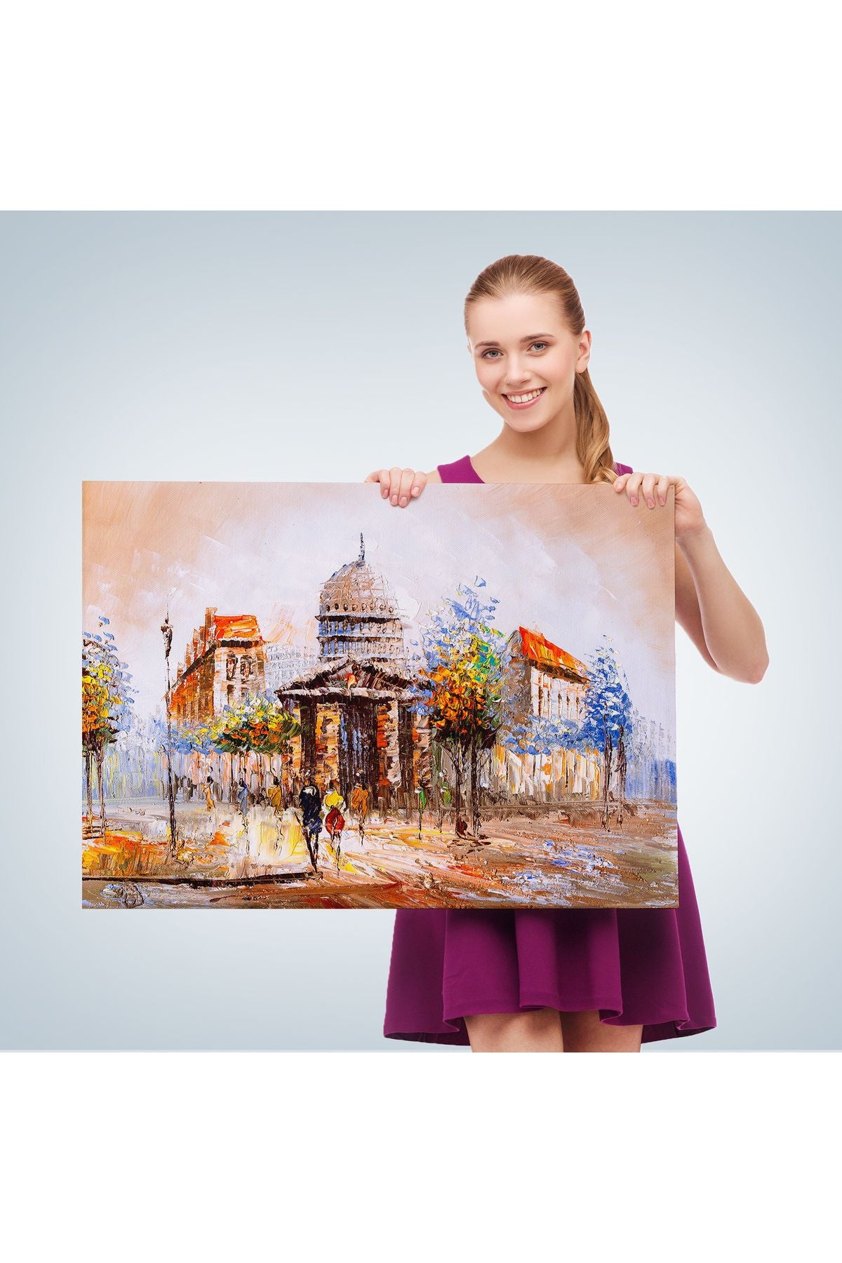 DB  Paris Sokakları Yağlıboya Görünüm Dekoratif Kanvas Duvar Tablosu-3485