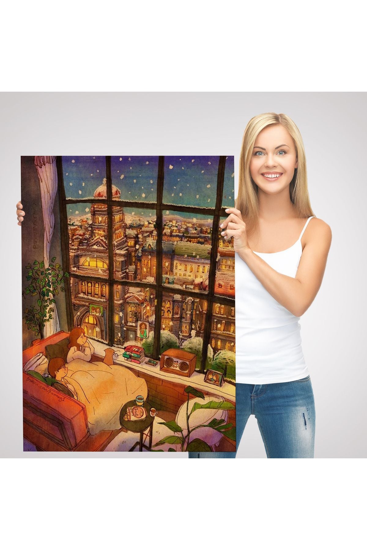 mstseri001 Cam Önünde Kar Keyfi Duvar Tablosu-6336