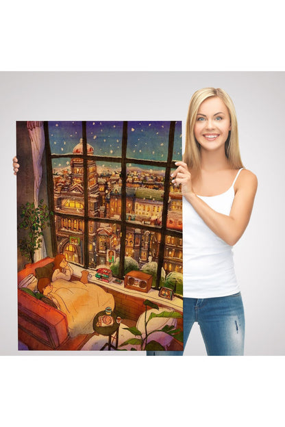 mstseri001 Cam Önünde Kar Keyfi Duvar Tablosu-6336