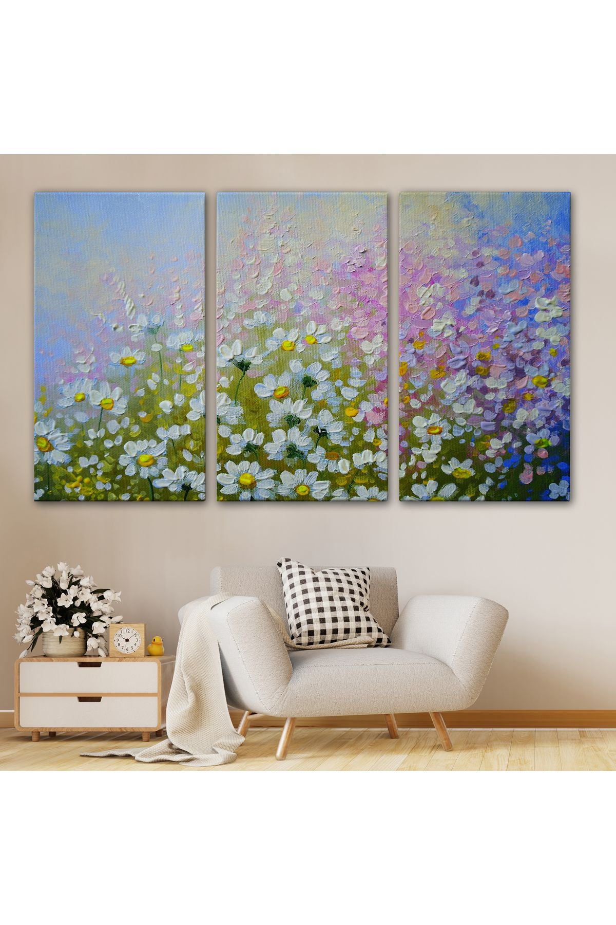 Kır Çiçekleri Yağlıboya Görünüm Dekoratif Kanvas Duvar Tablosu-3535