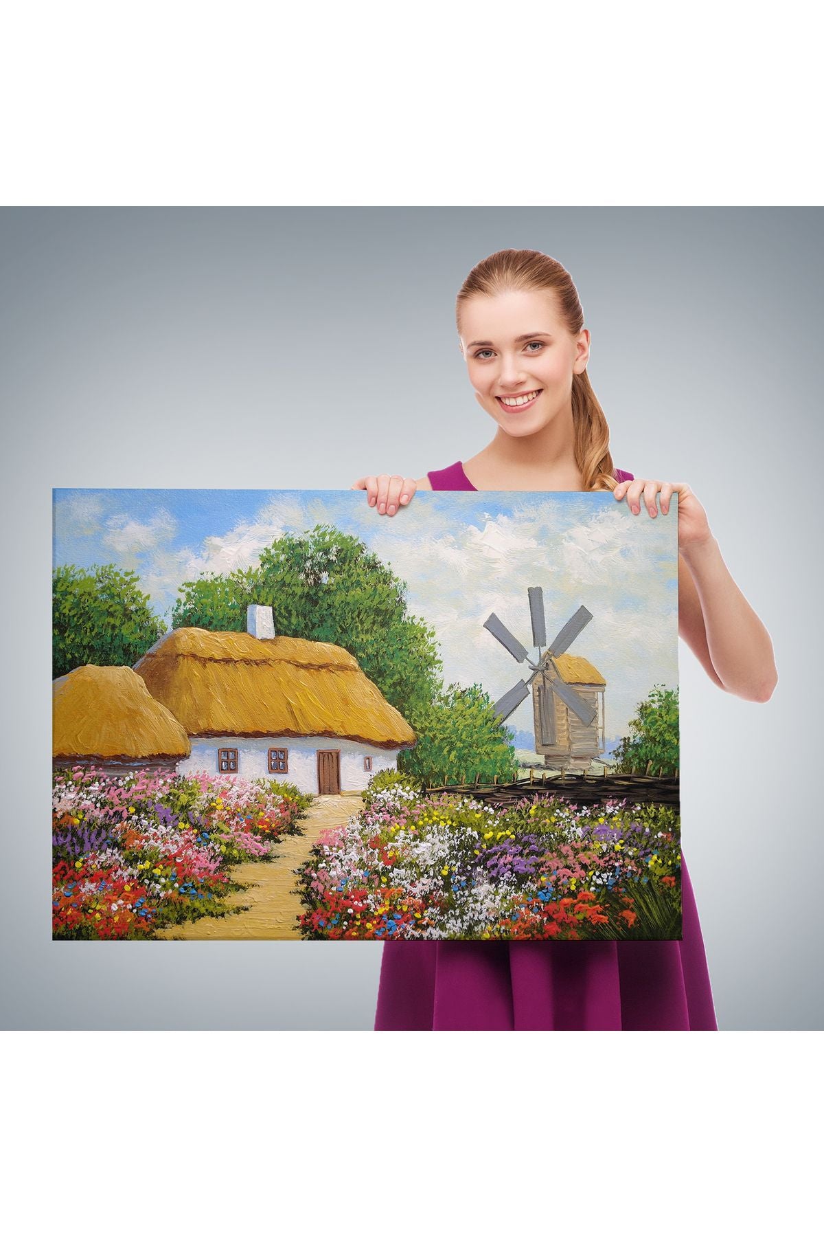 Ukrayna Köy Evi Manzarası Yağlıboya Görünüm Dekoratif Kanvas Duvar Tablosu-3681