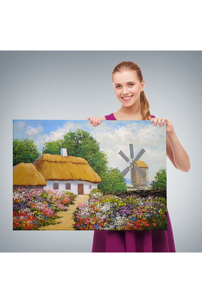 Ukrayna Köy Evi Manzarası Yağlıboya Görünüm Dekoratif Kanvas Duvar Tablosu-3681