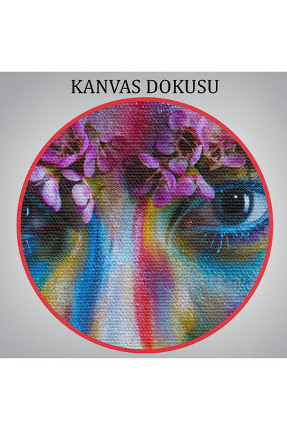Renkli Çiçek Taçlı Kız Kanvas Tablo-5989