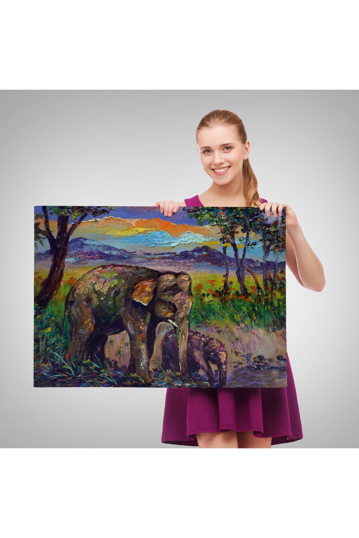 Ormandaki Yavru Fil ve Anne Fil Tablosu-1242