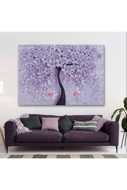 Mavi İnci Çiçekler ve Kelebekler Dekoratif Kanvas Duvar Tablosu-3738