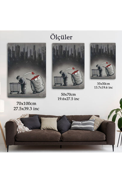 Şehirdeki Kırık Kalpleri Toplayan Çöpçü Duvar Tablosu-6104