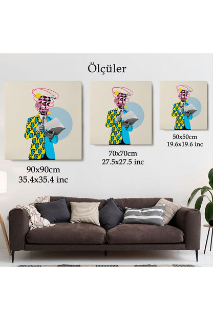 Çizgi Roman Kahramanı Kahvesini Yudumluyor Pop Art Kanvas Tablo-5800