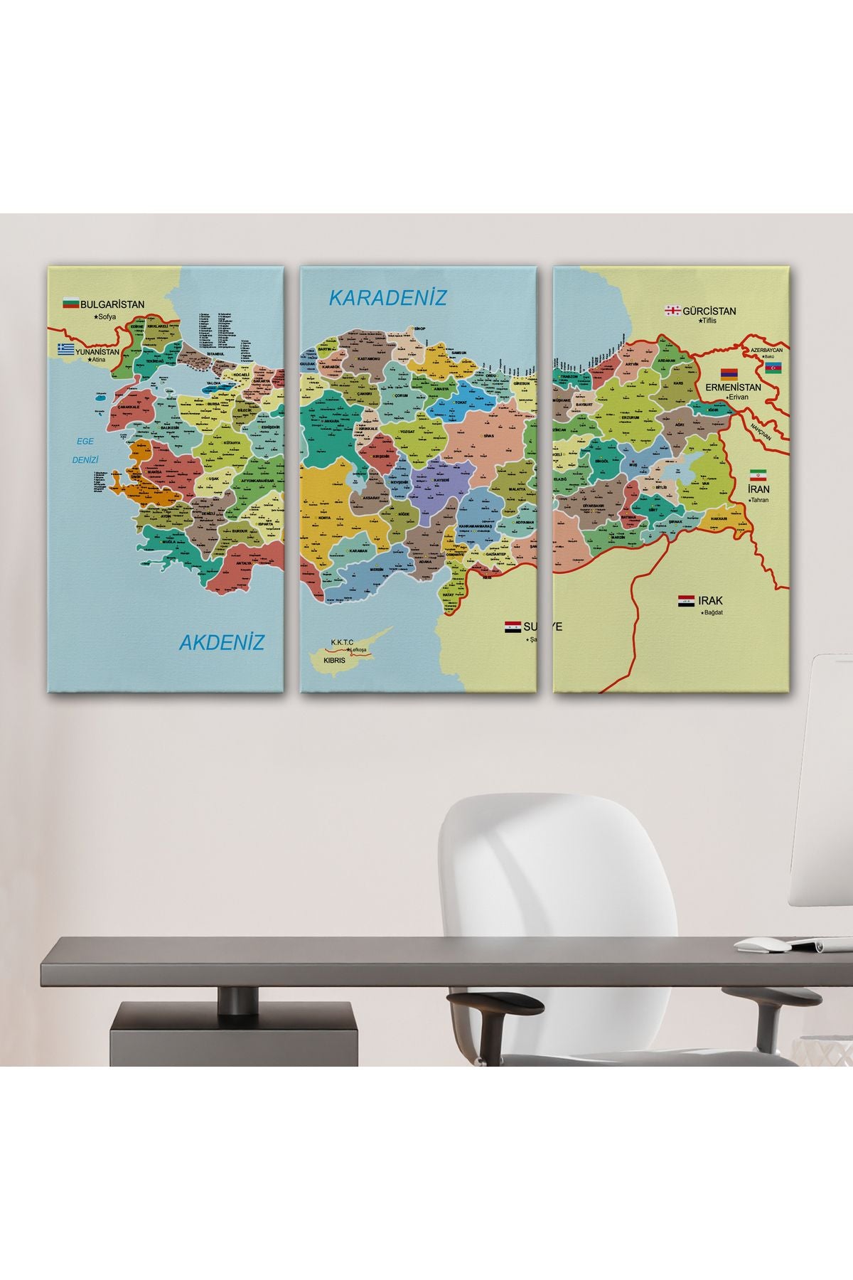 Türkiye Haritası Kanvas Tablo İl ve İlçeli Ayrıntılı Eğitici Komşulu Tablo 3006