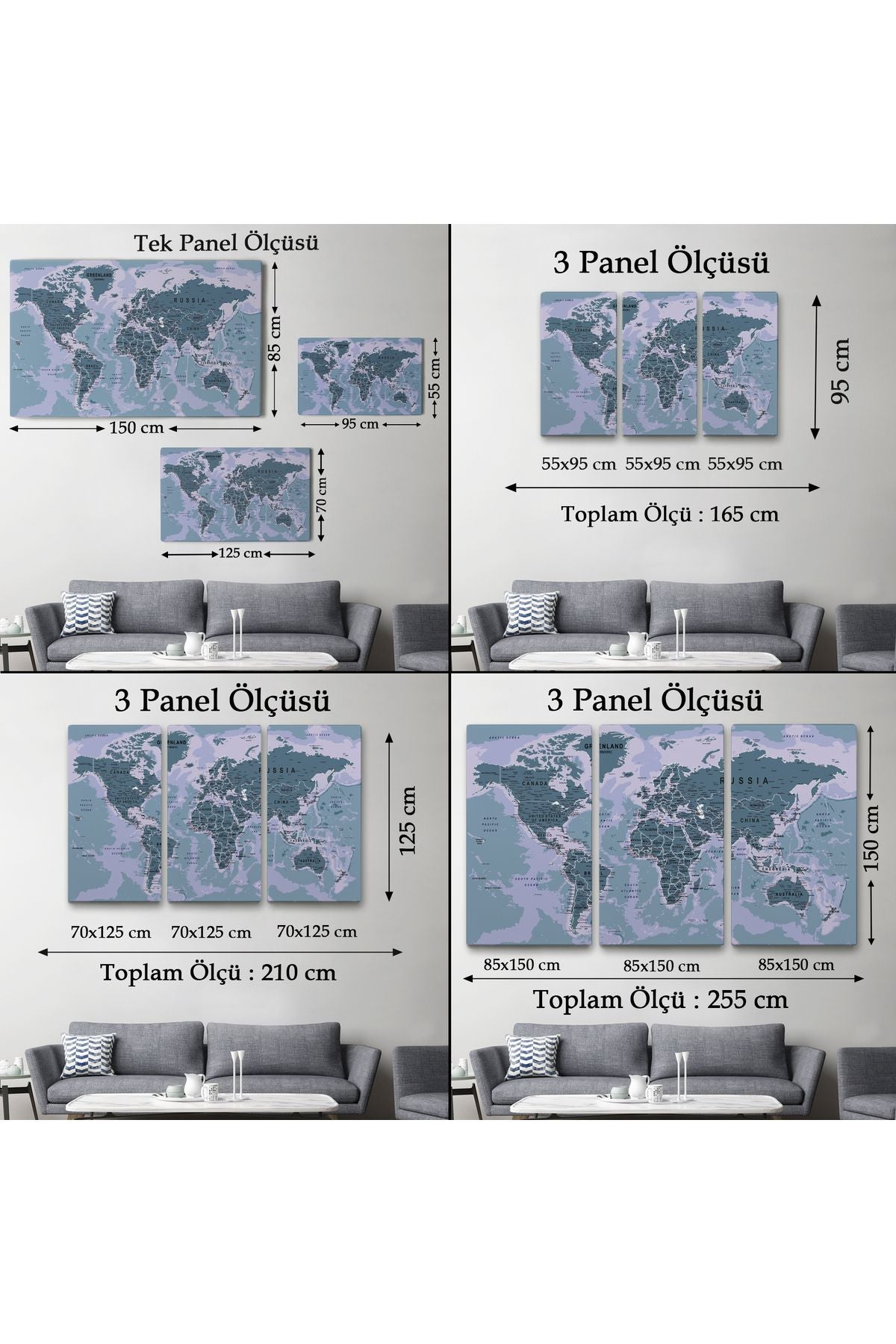 Dünya Haritası Son Derece Ayrıntılı Eğitici Okyanuslu Dekoratif Kanvas Tablo 2513