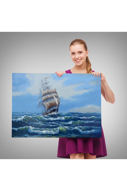 Dalgalı Okyanustaki Büyük Yelkenli Duvar Tablosu-1215