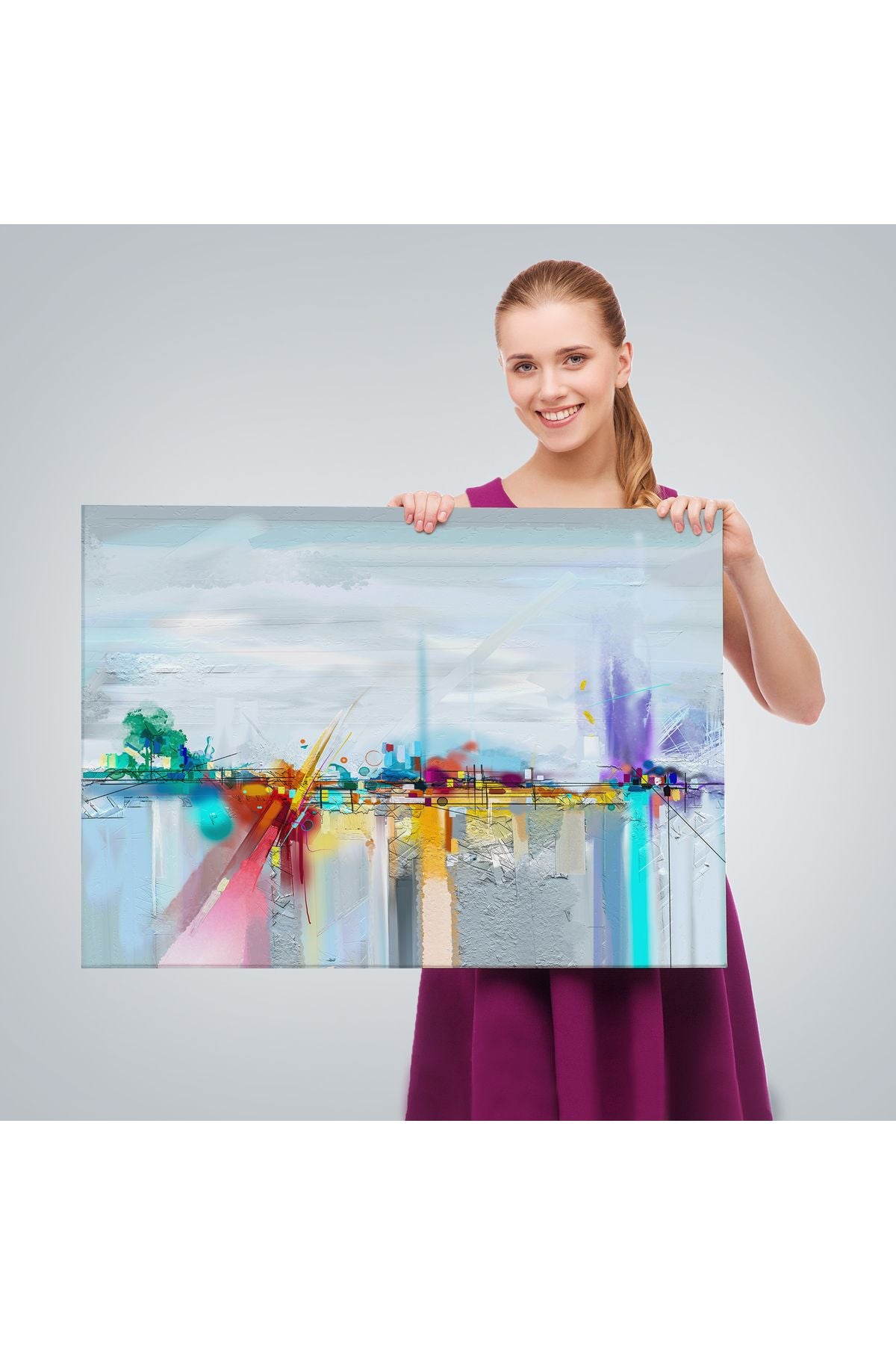 YB Fırça Darbeli Soyut Yağlıboya Görünüm Dekoratif Kanvas Duvar Tablosu-3583