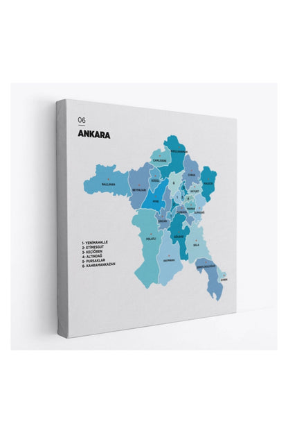 Kanvas Tablo, Duvar Dekoru, İl ve İlçeler Haritası Ankara, Modern 1264 BUNGKNV