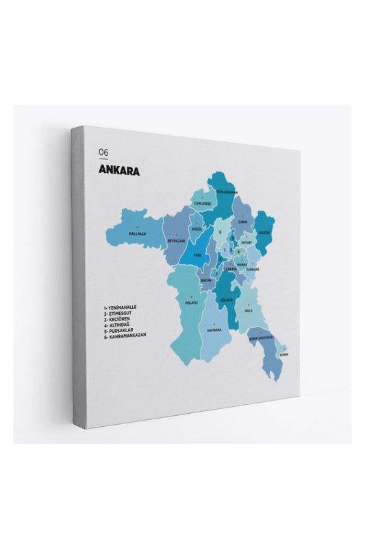 Kanvas Tablo, Duvar Dekoru, İl ve İlçeler Haritası Ankara, Modern 1264 BUNGKNV
