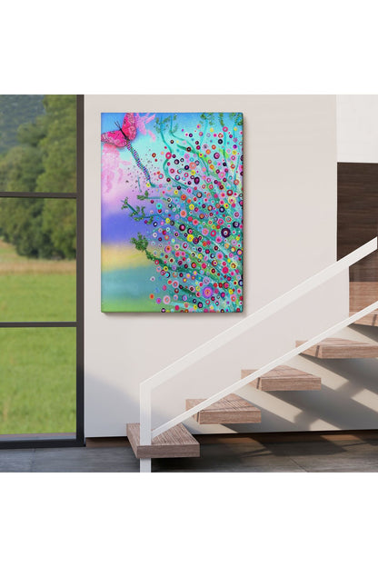 Renkli Çiçekler ve Kelebek Temalı Duvar Tablosu-6072