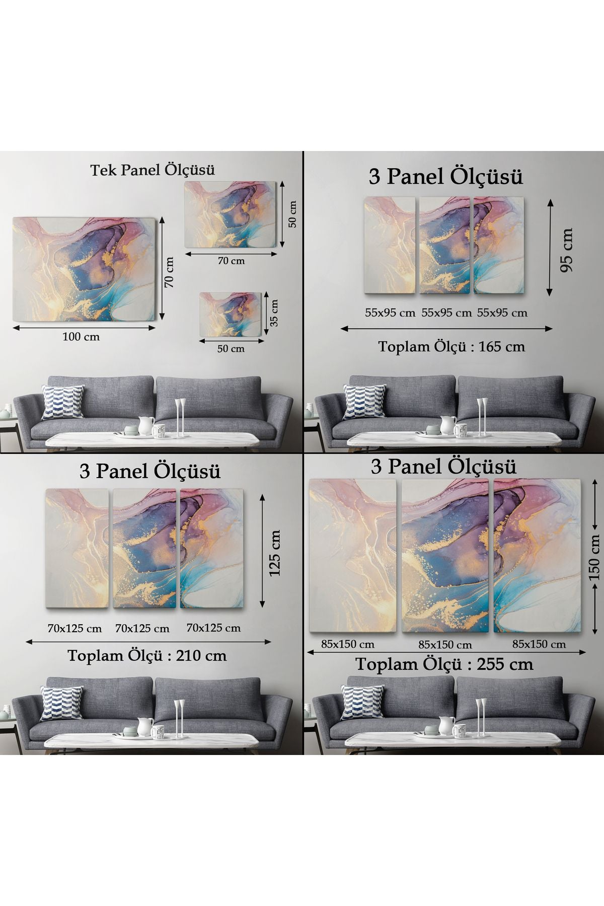 Mürekkep ve Alkol Elementleri ile Mermer Deseni Verilmiş Kanvas Tablo-5039