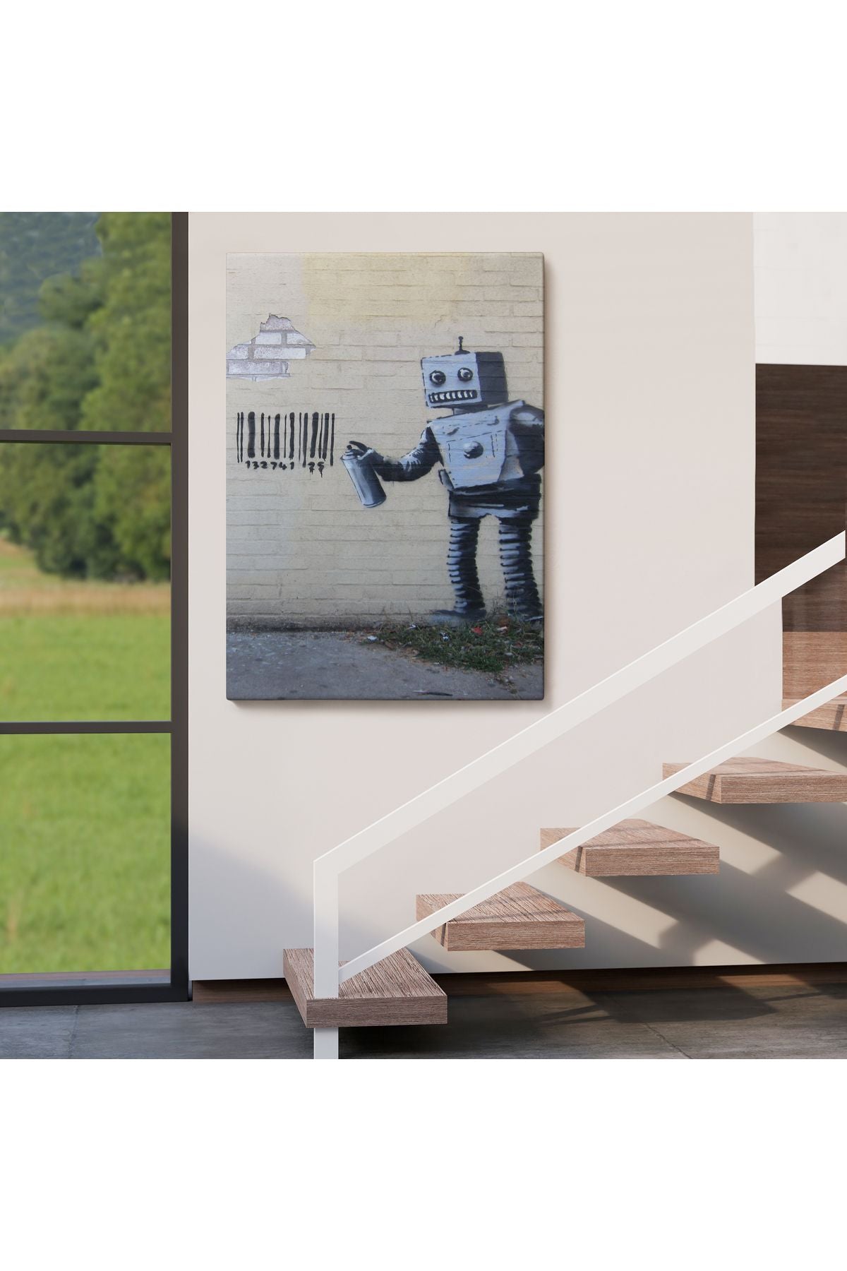Banksy Graffiti Yapan Robot Kanvas Tablo-4966