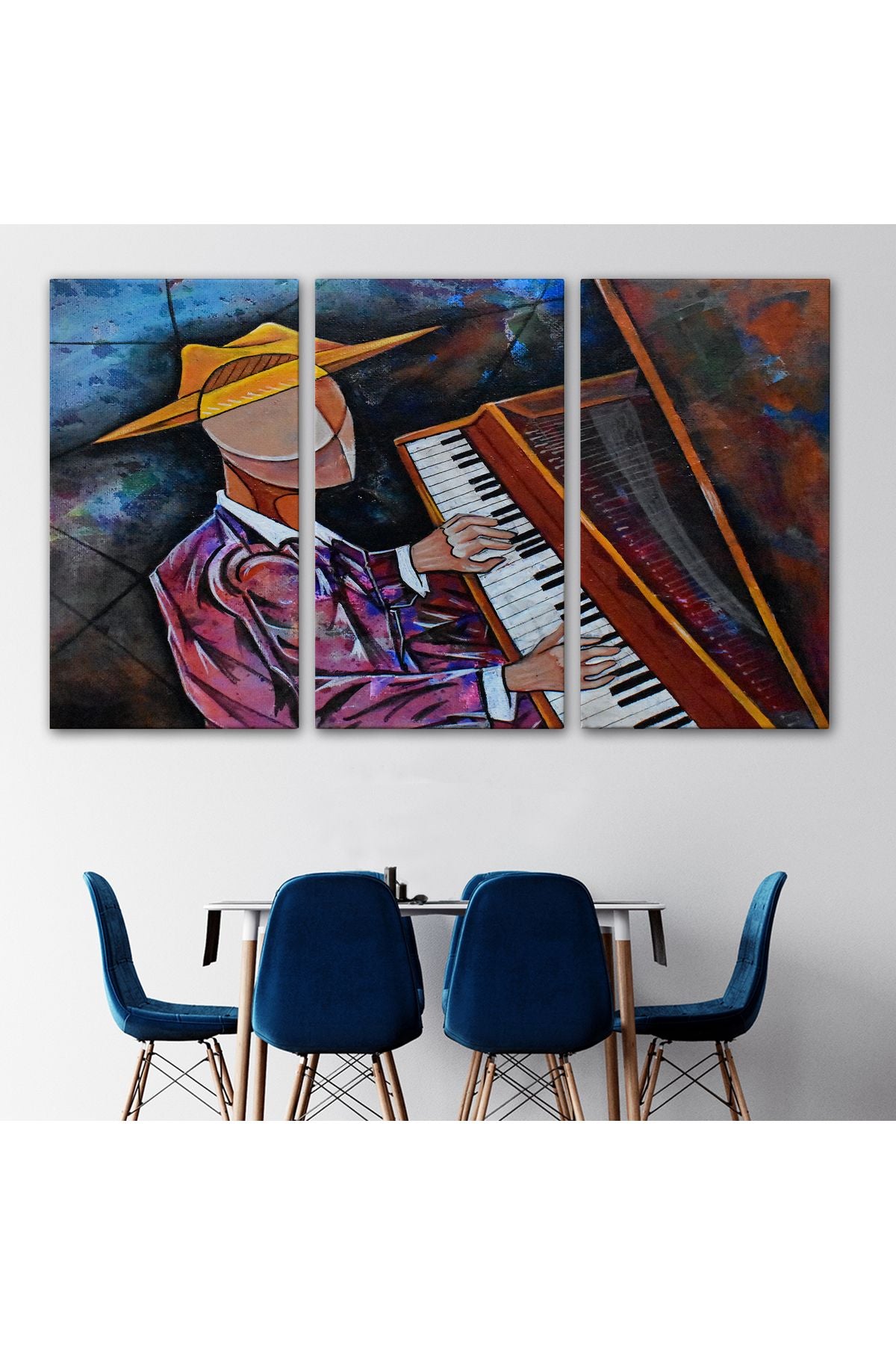 DB HG Piyano Çalan Sürreal Adam Duvar Tablosu-3599