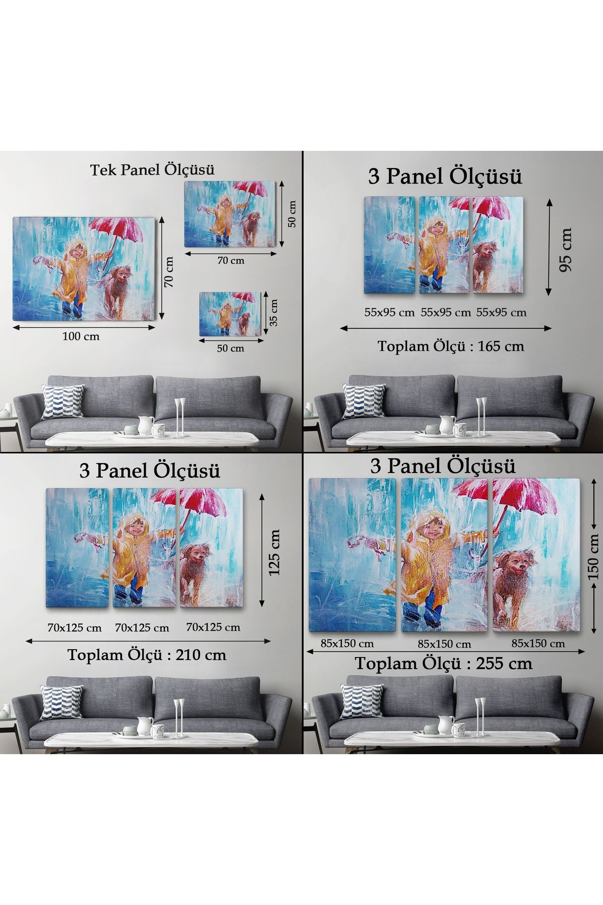 Yağmurda Köpeğini Gezdiren Cocuk Yağlıboya Görünümlü Kanvas Tablo-3454