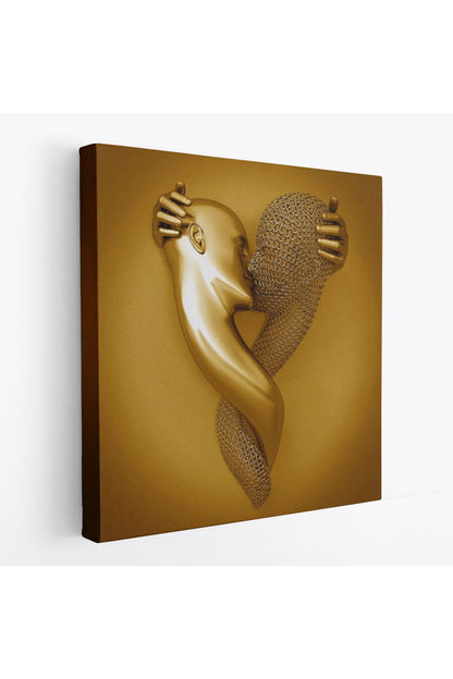KanvasTablo, Aşk Sanatı Altın Duvar Dekoru, Altın Efektli 3D Kanvas Tablo-5367