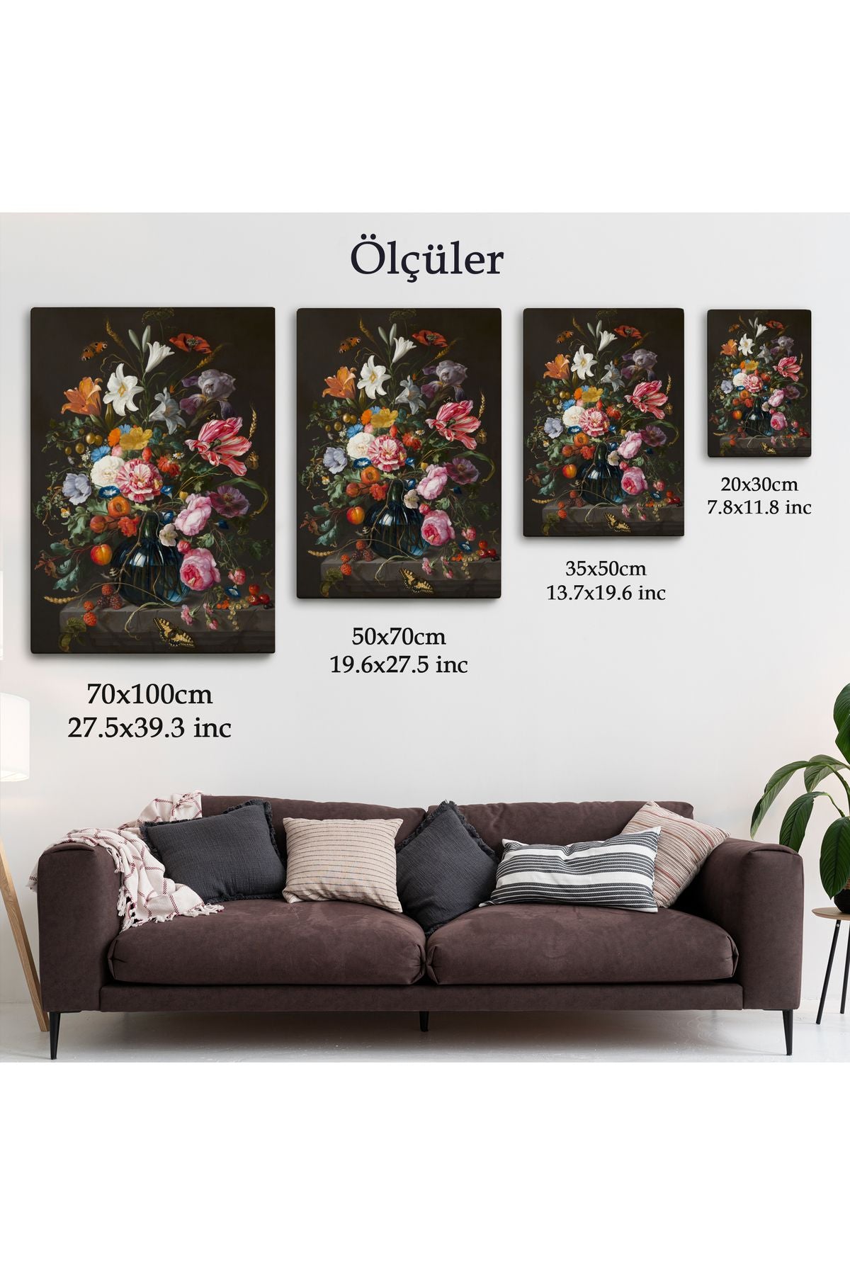 Renkli Çiçekler Yağlıboya Görünüm Dekoratif Kanvas Duvar Tablosu-5941