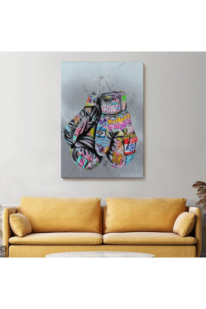 HG Boks Eldivenleri Kanvas Tablo, Renkli Banksy Sokak Graffiti Kanvas Tablo-5320